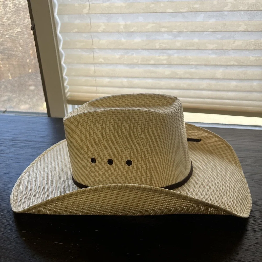 Twister Cowboy Hat Kids L Tan Straw Cattleman Crease Western Woven Sun‎ Hat